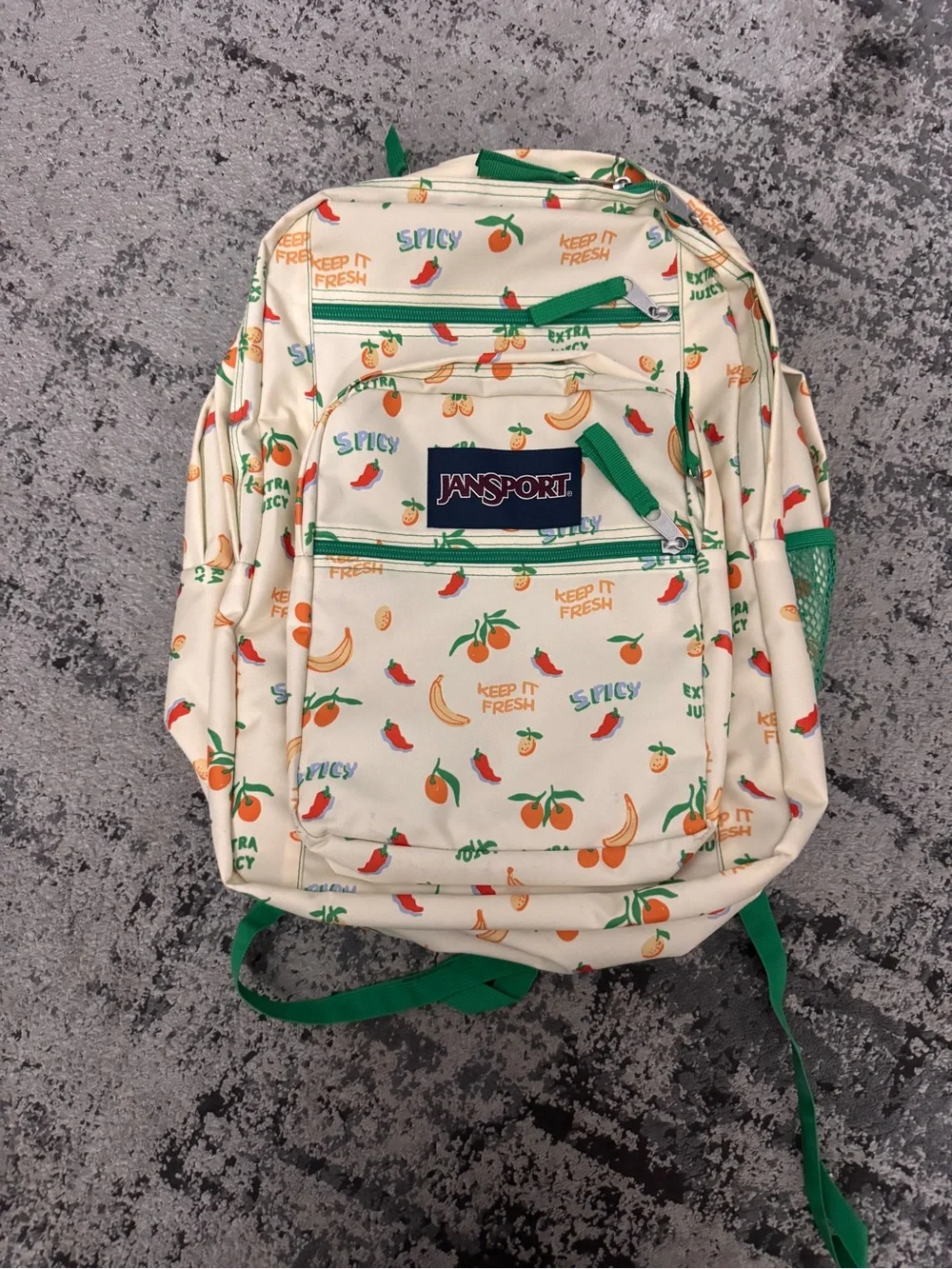 backpacks jansport fruit Big Student Backpack - Pineapple Punch Recycled Polyester Jansport Cream Backpack with Green